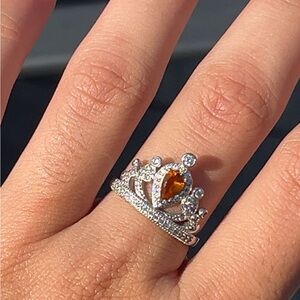 Silver Crown Ring with Orange Gemstone